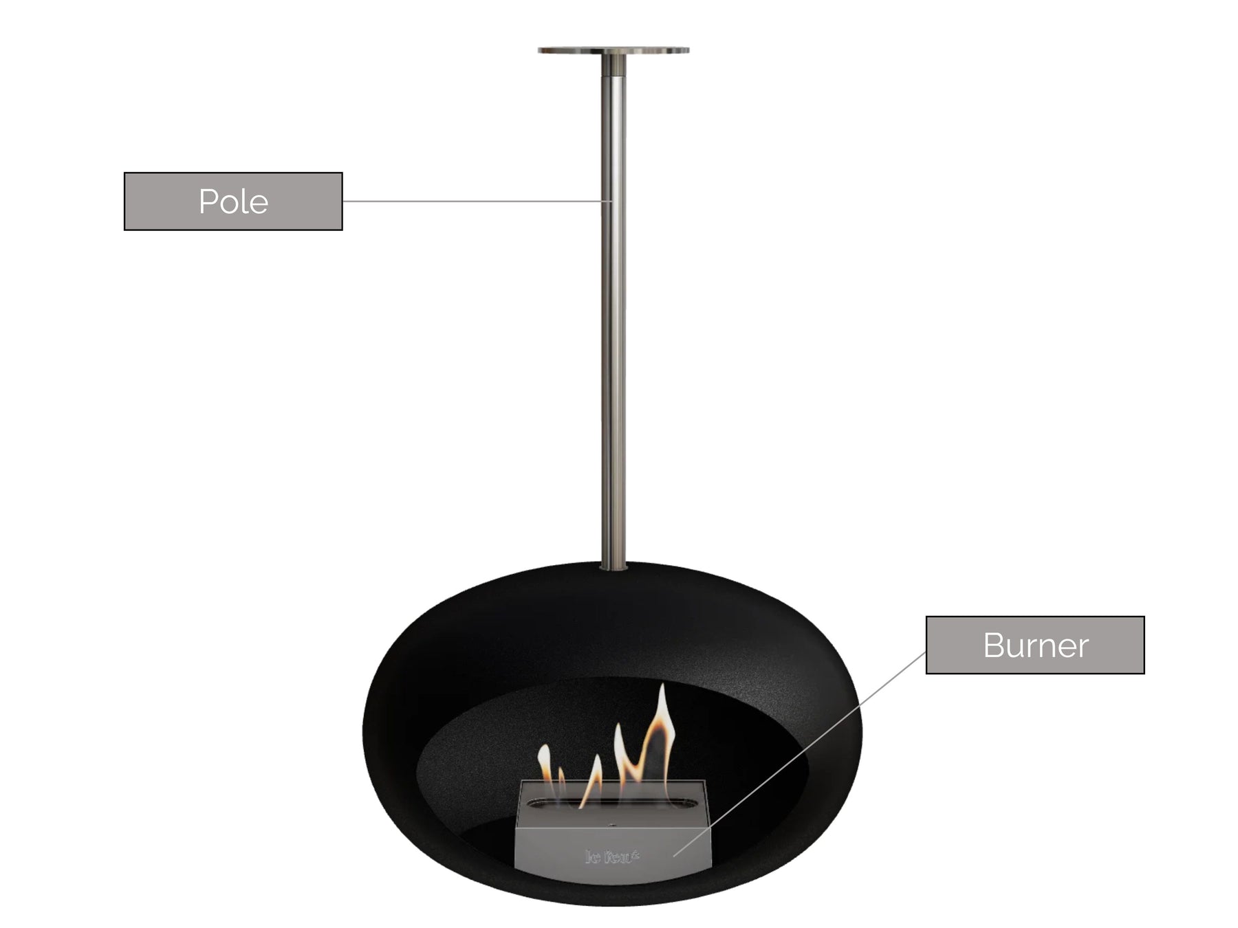 Black Sky Hanging Fire Pit (Polished Steel Pole)