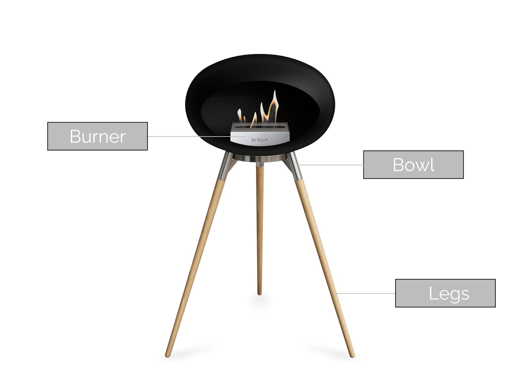 Black Ground Wood High Fire Pit (Soaptreated Oak Base)